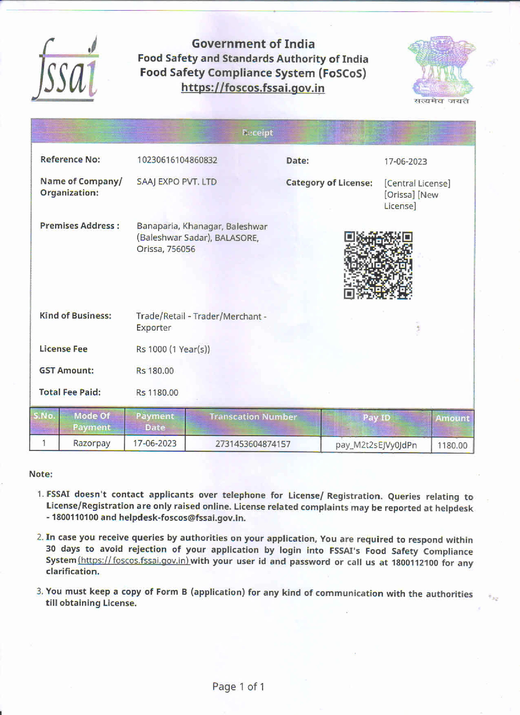 FSSAI Certificate